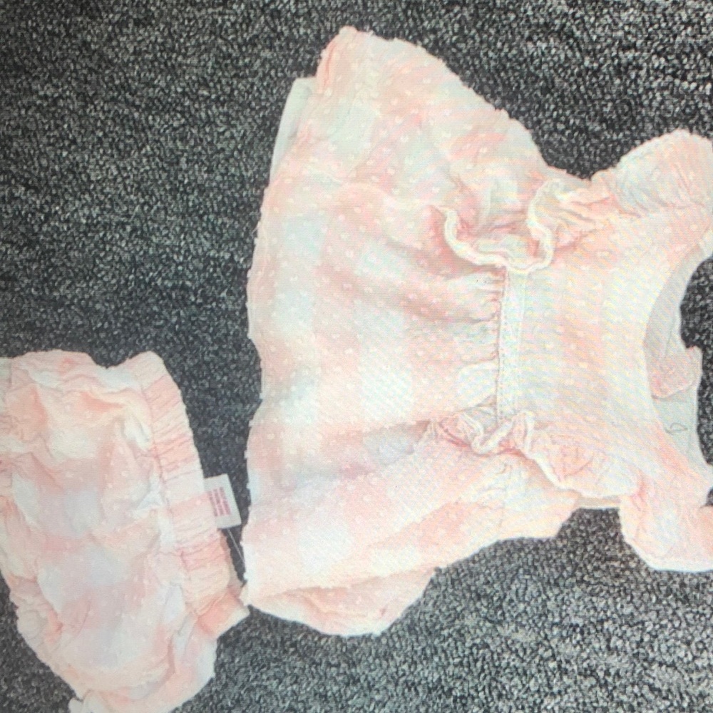 Joie Pink and white Dress and Bloomers Frilly Ruffles Girls baby